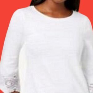 Charter club white top with lace end sleeves!